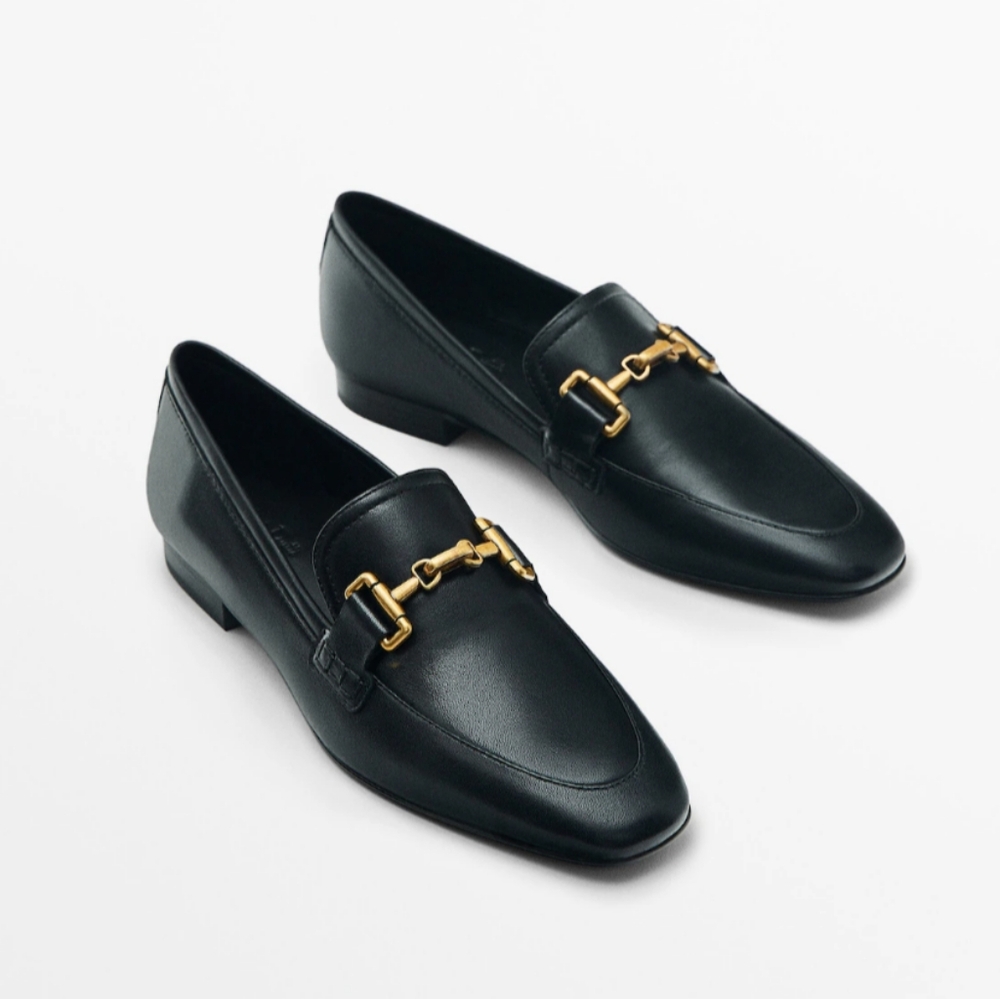 NWT Massimo Duttti Black Leather Horsebit Loafer Size 9